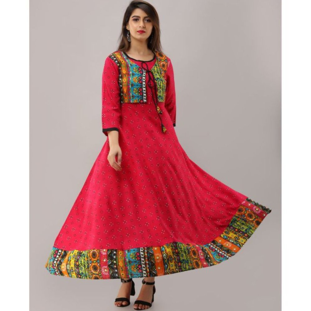 New Pink Cotton Anarkali Kurti